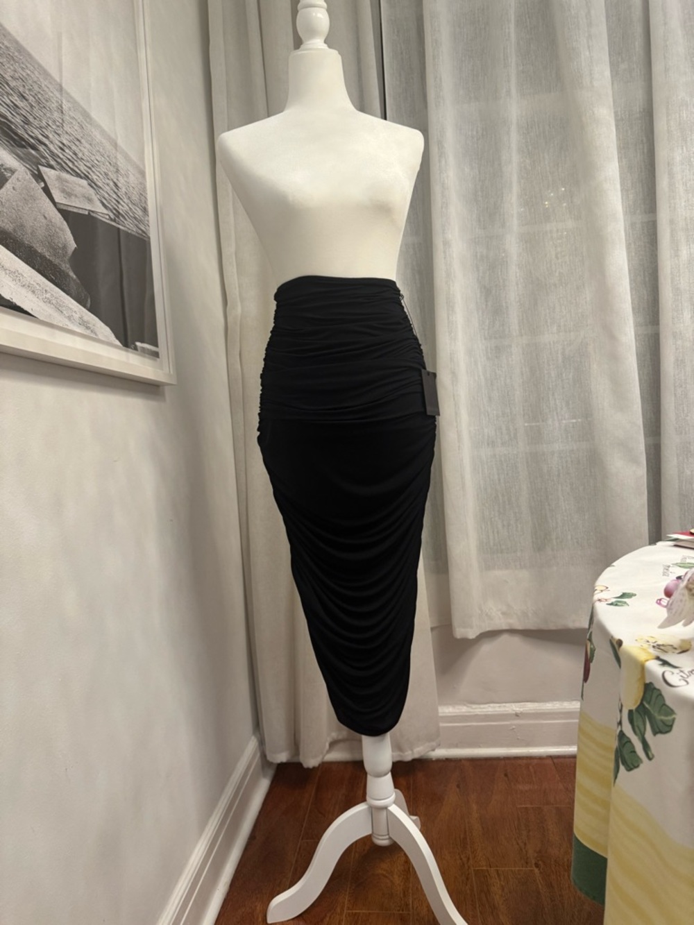 Norma Kamali Black Ruched Midi Skirt